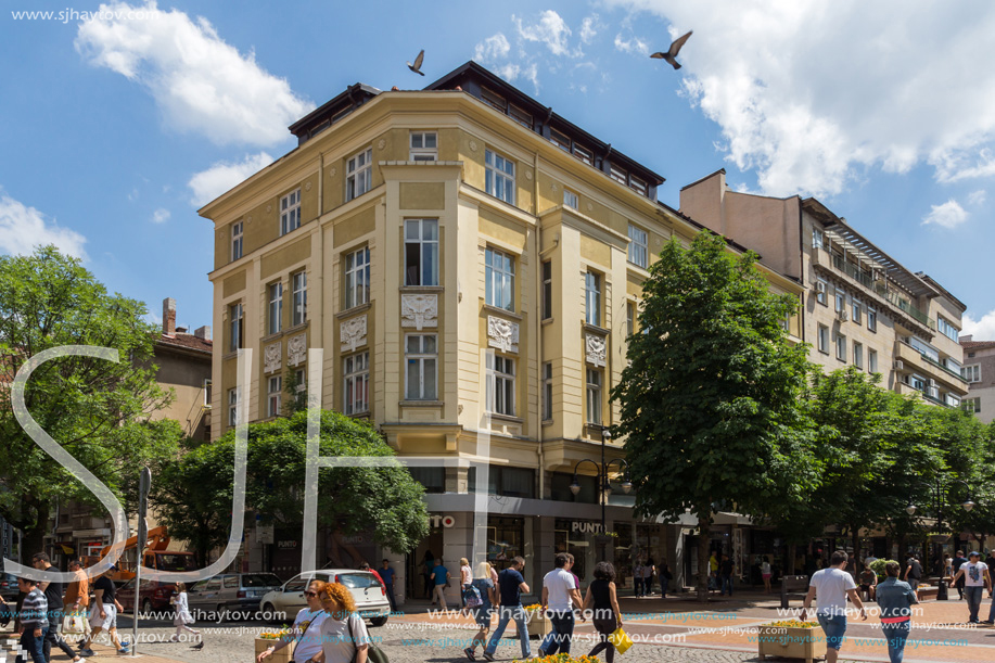 SOFIA, BULGARIA -MAY 20, 2018:  Walking people on Boulevard Vitosha in city of Sofia, Bulgaria