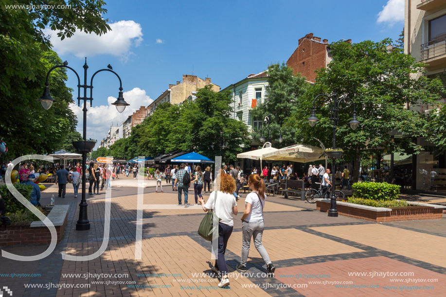 SOFIA, BULGARIA -MAY 20, 2018:  Walking people on Boulevard Vitosha in city of Sofia, Bulgaria