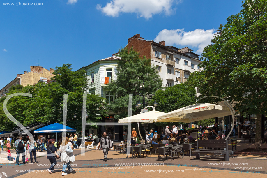 SOFIA, BULGARIA -MAY 20, 2018:  Walking people on Boulevard Vitosha in city of Sofia, Bulgaria