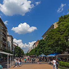 SOFIA, BULGARIA -MAY 20, 2018:  Walking people on Boulevard Vitosha in city of Sofia, Bulgaria