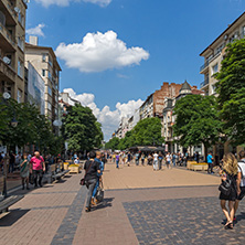 SOFIA, BULGARIA -MAY 20, 2018:  Walking people on Boulevard Vitosha in city of Sofia, Bulgaria