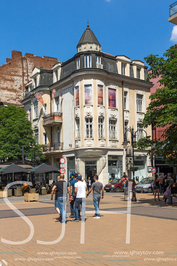 SOFIA, BULGARIA -MAY 20, 2018:  Walking people on Boulevard Vitosha in city of Sofia, Bulgaria