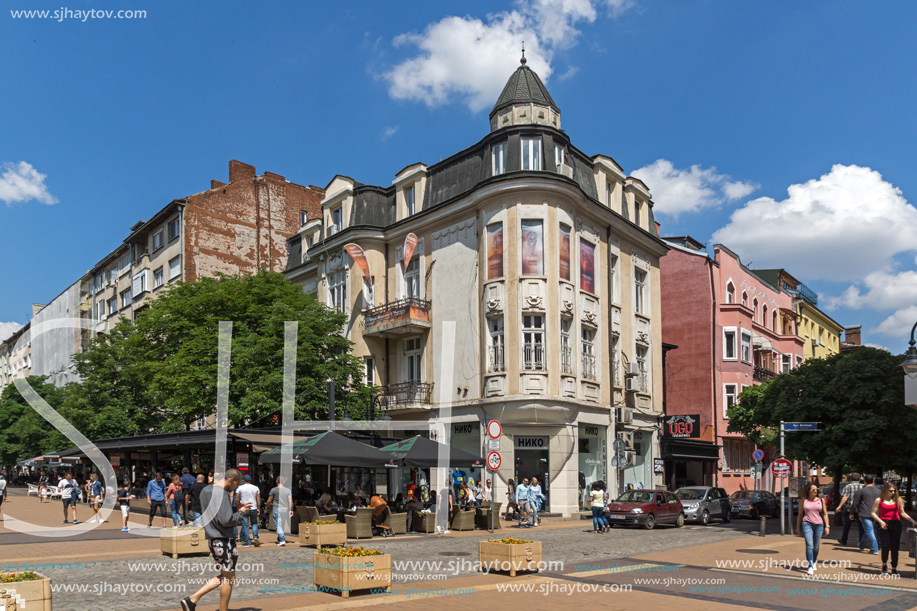 SOFIA, BULGARIA -MAY 20, 2018:  Walking people on Boulevard Vitosha in city of Sofia, Bulgaria