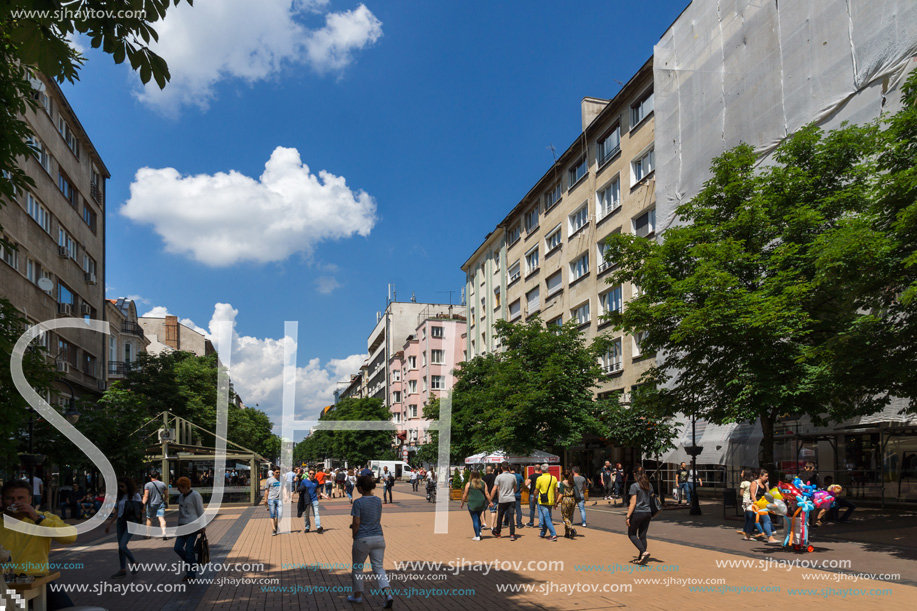 SOFIA, BULGARIA -MAY 20, 2018:  Walking people on Boulevard Vitosha in city of Sofia, Bulgaria