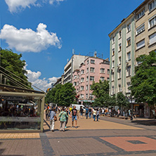 SOFIA, BULGARIA -MAY 20, 2018:  Walking people on Boulevard Vitosha in city of Sofia, Bulgaria