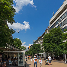 SOFIA, BULGARIA -MAY 20, 2018:  Walking people on Boulevard Vitosha in city of Sofia, Bulgaria