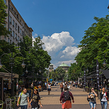 SOFIA, BULGARIA -MAY 20, 2018:  Walking people on Boulevard Vitosha in city of Sofia, Bulgaria