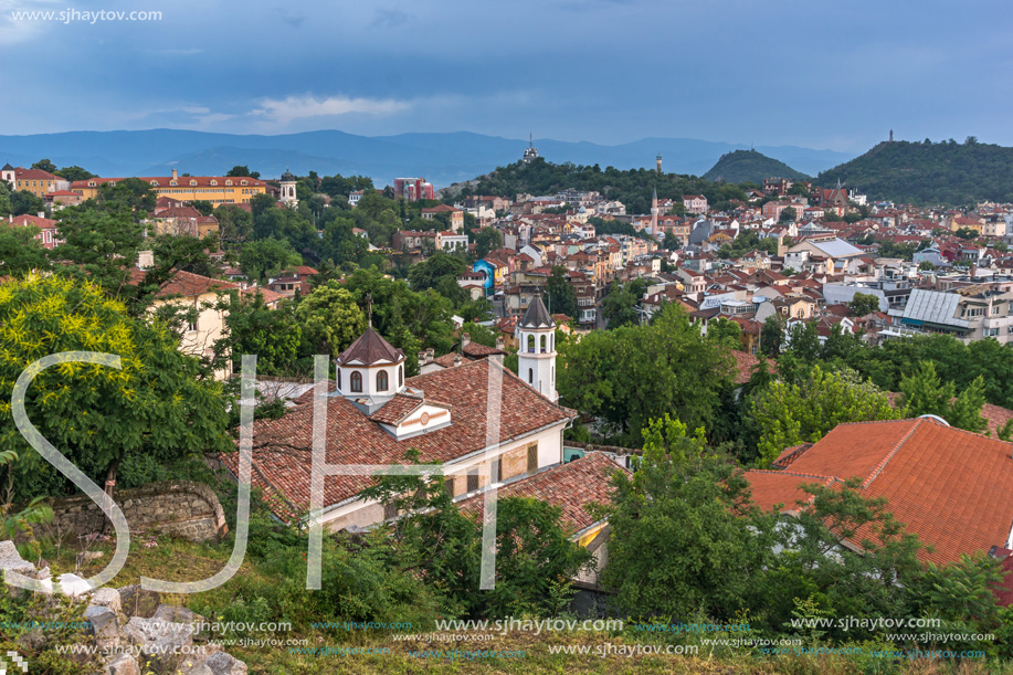 PLOVDIV, BULGARIA - MAY 24, 2018: Night Panoramic cityscape of Plovdiv city from Nebet Tepe hill, Bulgaria