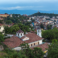 PLOVDIV, BULGARIA - MAY 24, 2018: Night Panoramic cityscape of Plovdiv city from Nebet Tepe hill, Bulgaria
