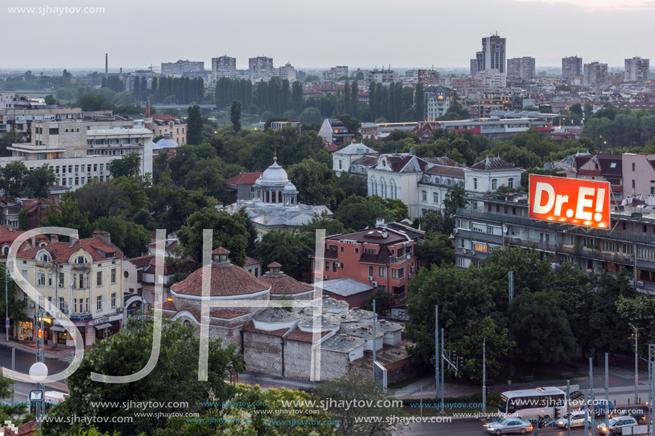 PLOVDIV, BULGARIA - MAY 24, 2018: Night Panoramic cityscape of Plovdiv city from Nebet Tepe hill, Bulgaria