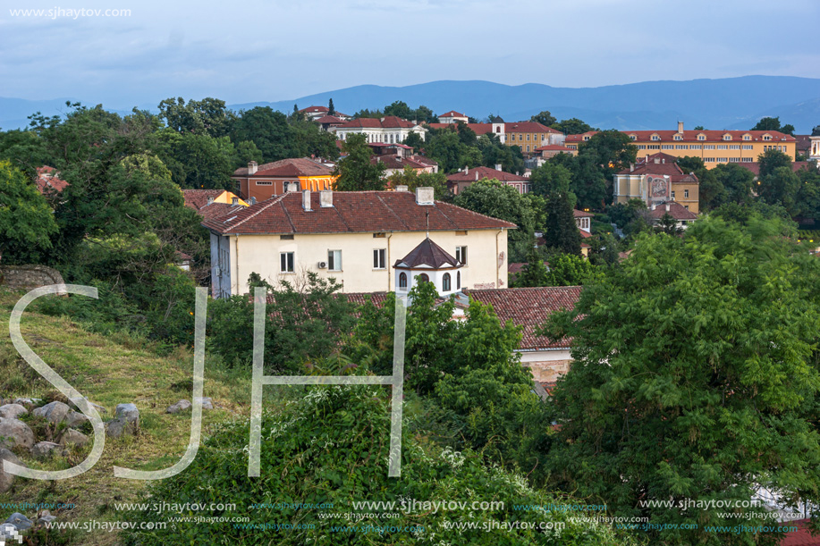 PLOVDIV, BULGARIA - MAY 24, 2018: Night Panoramic cityscape of Plovdiv city from Nebet Tepe hill, Bulgaria