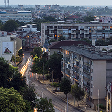 PLOVDIV, BULGARIA - MAY 24, 2018: Night Panoramic cityscape of Plovdiv city from Nebet Tepe hill, Bulgaria