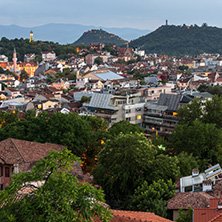 PLOVDIV, BULGARIA - MAY 24, 2018: Night Panoramic cityscape of Plovdiv city from Nebet Tepe hill, Bulgaria