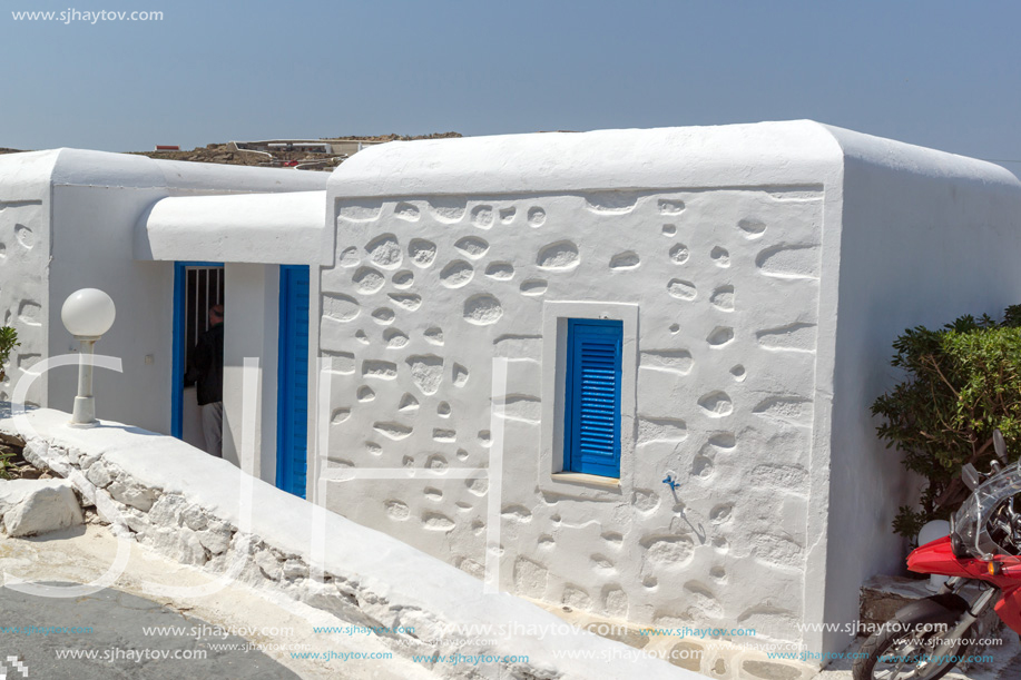 White houses in town of Mykonos, Cyclades Islands, Greece