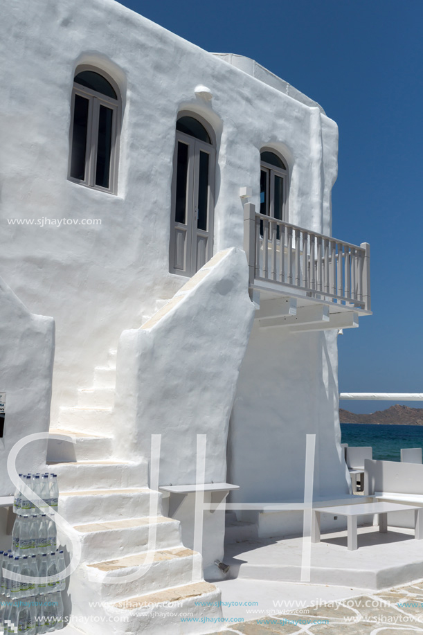 Typical white house in town of Parakia, Paros island, Cyclades, Greece