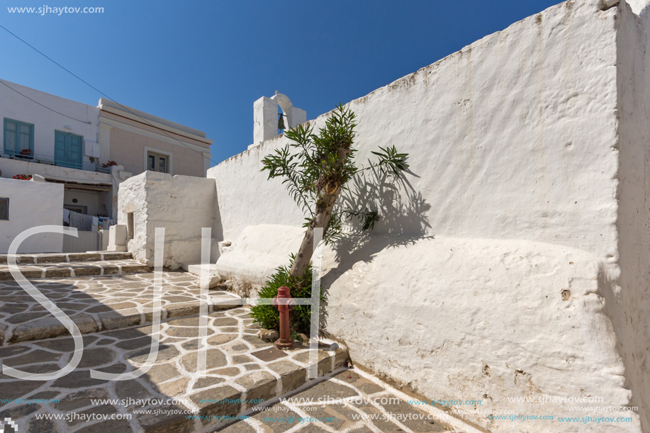 White chuch in town of Parakia, Paros island, Cyclades, Greece