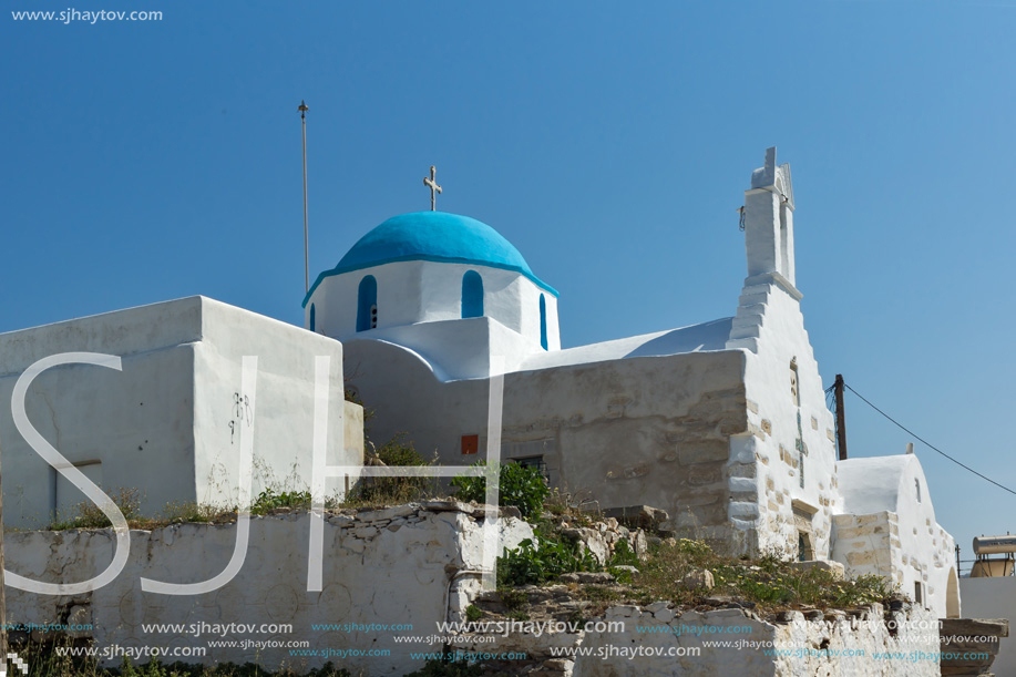 White chuch in town of Parakia, Paros island, Cyclades, Greece