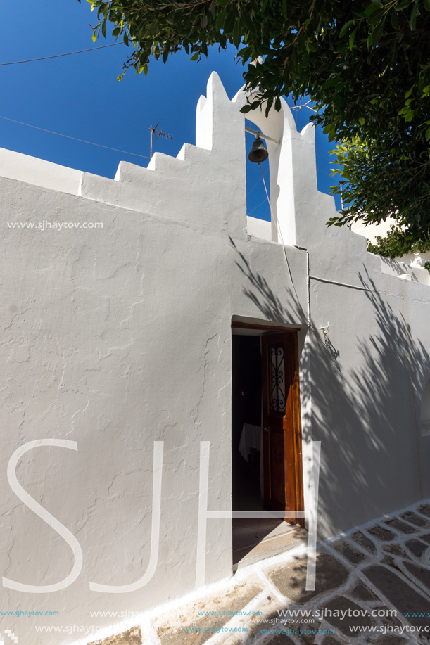 White chuch in town of Parakia, Paros island, Cyclades, Greece