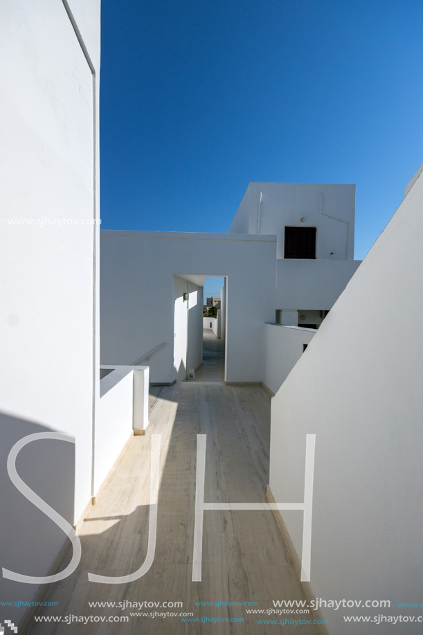 Typical house in town of Fira, Santorini island, Thira, Cyclades, Greece