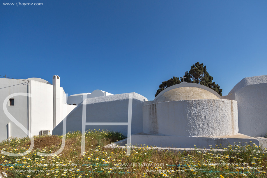 Typical house in town of Fira, Santorini island, Thira, Cyclades, Greece