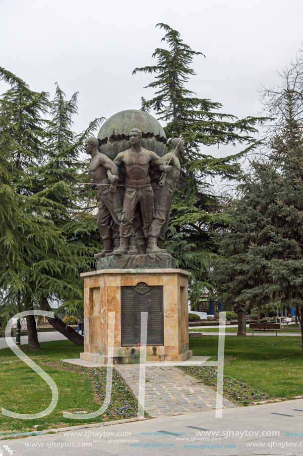 SKOPJE, REPUBLIC OF MACEDONIA - FEBRUARY 24, 2018: Monument and Park in Skopje City Center, Republic of Macedonia