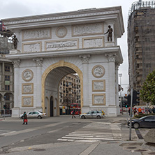 SKOPJE, REPUBLIC OF MACEDONIA - FEBRUARY 24, 2018:  Macedonia Gate arch, Skopje, Macedonia