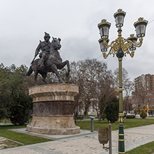 SKOPJE, REPUBLIC OF MACEDONIA - FEBRUARY 24, 2018: Monument and Park in Skopje City Center, Republic of Macedonia