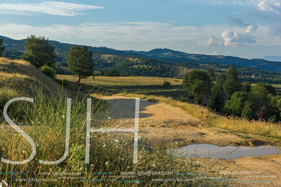 Sunset Landscape of Ograzhden Mountain and Petrich Valley, Blagoevgrad Region, Bulgaria