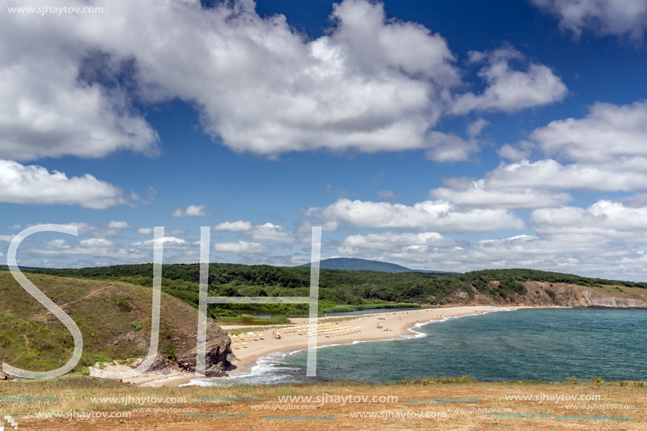 Landscape with beach at the mouth of the Veleka River, Sinemorets village, Burgas Region, Bulgaria