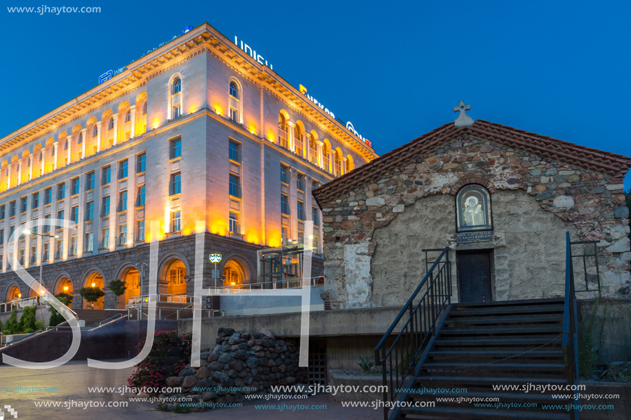 SOFIA, BULGARIA - JULY 21, 2017: Night view of St. Petka Church in Sofia, Bulgaria