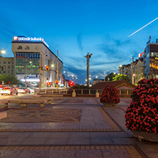 SOFIA, BULGARIA - JULY 21, 2017: Night photo of Independence Square and Hagia Sophia monument in city of Sofia, Bulgaria
