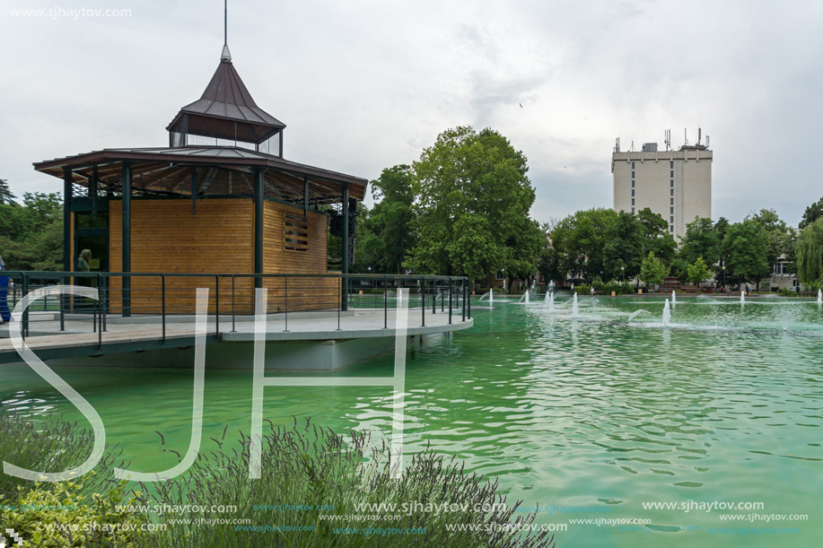 PLOVDIV, BULGARIA - MAY 25, 2018: Panoramic view of Singing Fountains in City of Plovdiv, Bulgaria