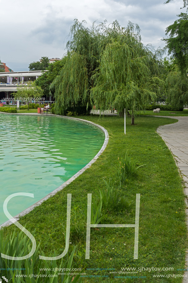 PLOVDIV, BULGARIA - MAY 25, 2018: Panoramic view of Singing Fountains in City of Plovdiv, Bulgaria