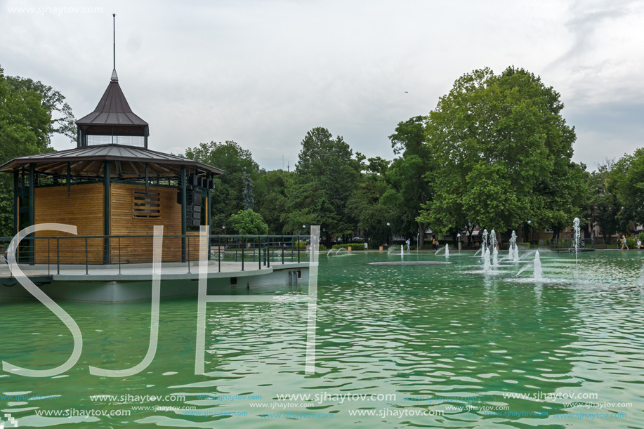 PLOVDIV, BULGARIA - MAY 25, 2018: Panoramic view of Singing Fountains in City of Plovdiv, Bulgaria