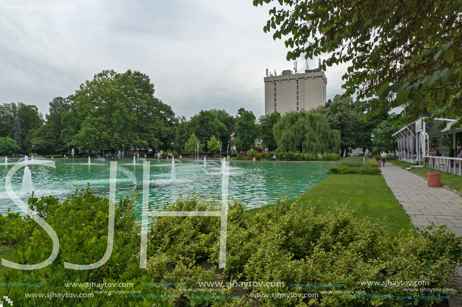 PLOVDIV, BULGARIA - MAY 25, 2018: Panoramic view of Singing Fountains in City of Plovdiv, Bulgaria