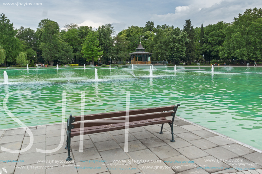 PLOVDIV, BULGARIA - MAY 25, 2018: Panoramic view of Singing Fountains in City of Plovdiv, Bulgaria