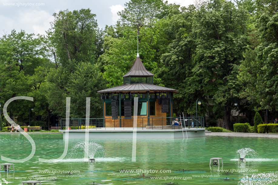 PLOVDIV, BULGARIA - MAY 25, 2018: Panoramic view of Singing Fountains in City of Plovdiv, Bulgaria