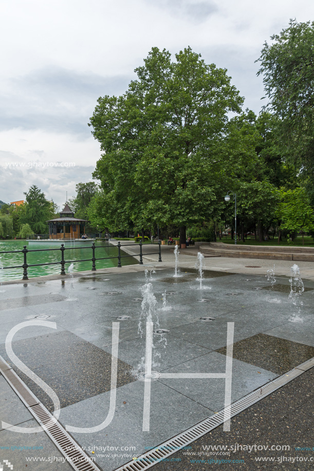 PLOVDIV, BULGARIA - MAY 25, 2018: Panoramic view of Singing Fountains in City of Plovdiv, Bulgaria