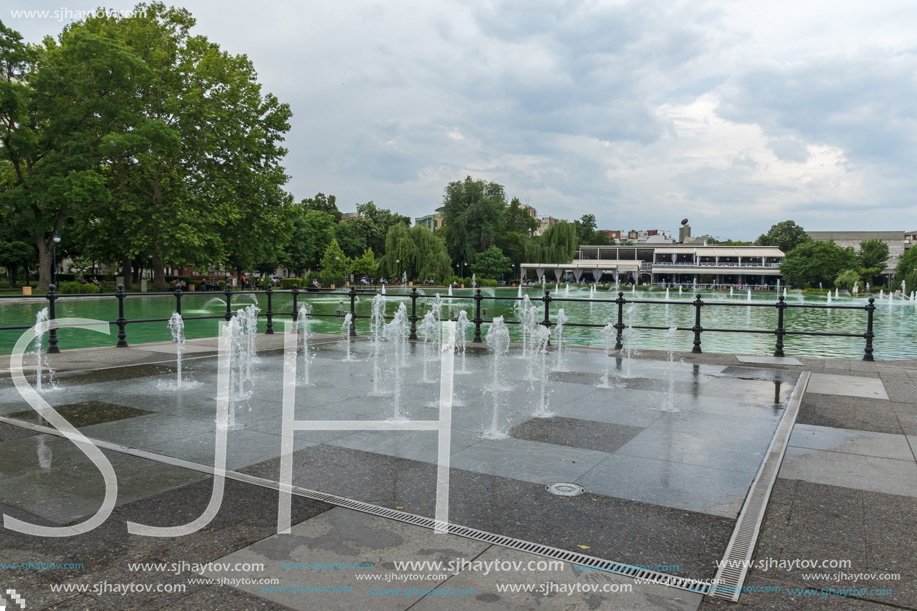 PLOVDIV, BULGARIA - MAY 25, 2018: Panoramic view of Singing Fountains in City of Plovdiv, Bulgaria