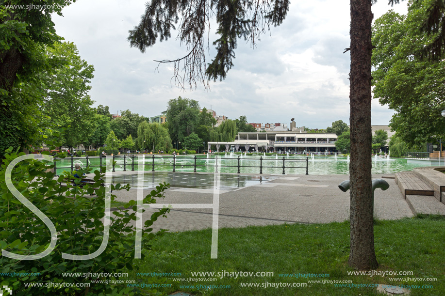 PLOVDIV, BULGARIA - MAY 25, 2018: Panoramic view of Singing Fountains in City of Plovdiv, Bulgaria