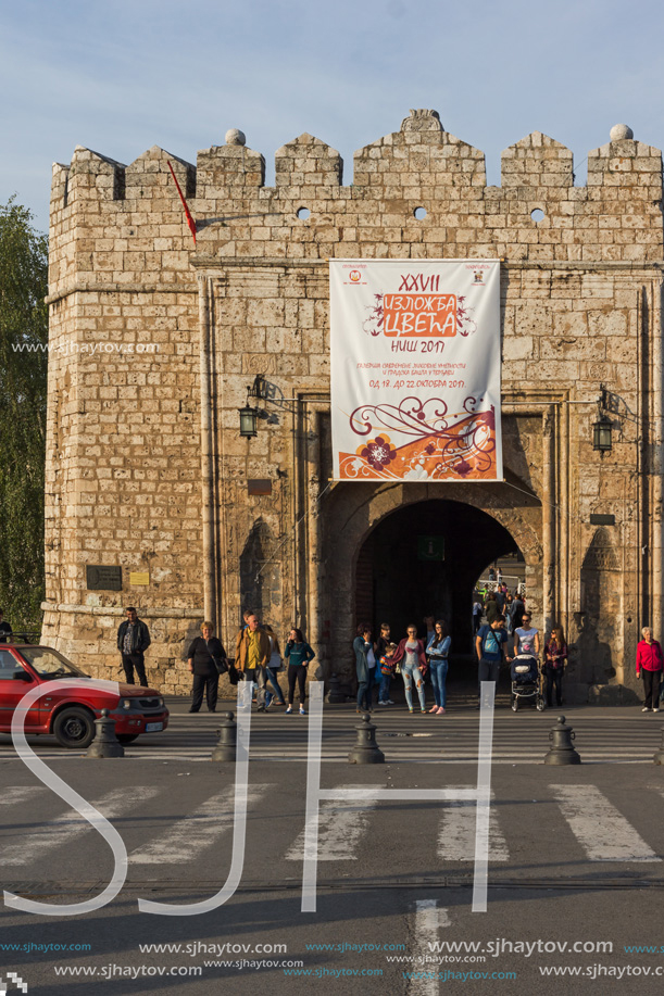 NIS, SERBIA- OCTOBER 21, 2017: Sunset view of entrance of Fortress of city of Nis, Serbia