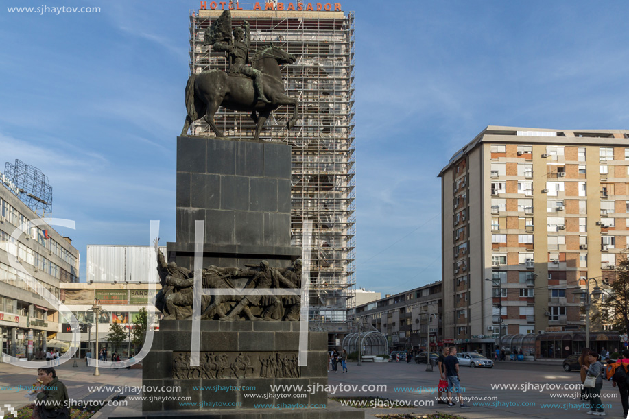 NIS, SERBIA- OCTOBER 21, 2017: Walking people at King Milan Square in City of Nis, Serbia