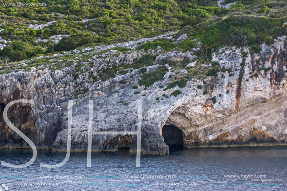 Sunset view of Blue Caves, Zakynthos, Greece