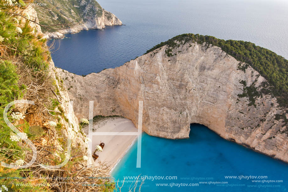 Sunset view of Navagio Shipwreck beach, Zakynthos, Greece