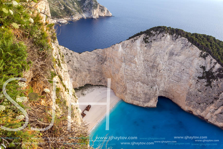 Sunset view of Navagio Shipwreck beach, Zakynthos, Greece