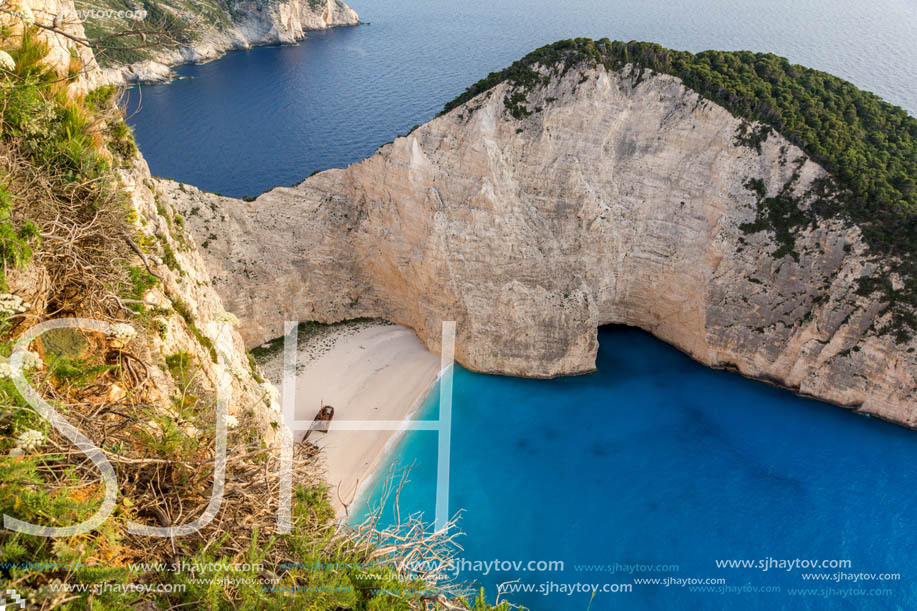 Sunset view of Navagio Shipwreck beach, Zakynthos, Greece