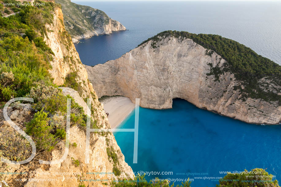 Sunset view of Navagio Shipwreck beach, Zakynthos, Greece