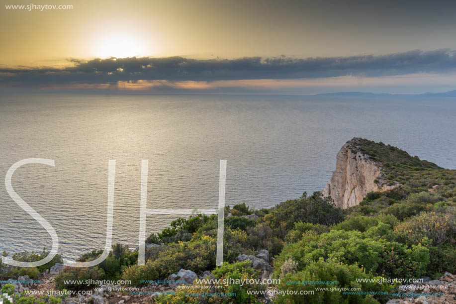 Amazing Sunset Panorama near Navagio Shipwreck beach, Zakynthos, Greece