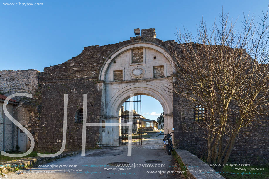 IOANNINA, GREECE - DECEMBER 27, 2014: Amazing Sunset view of castle of Ioannina, Epirus, Greece