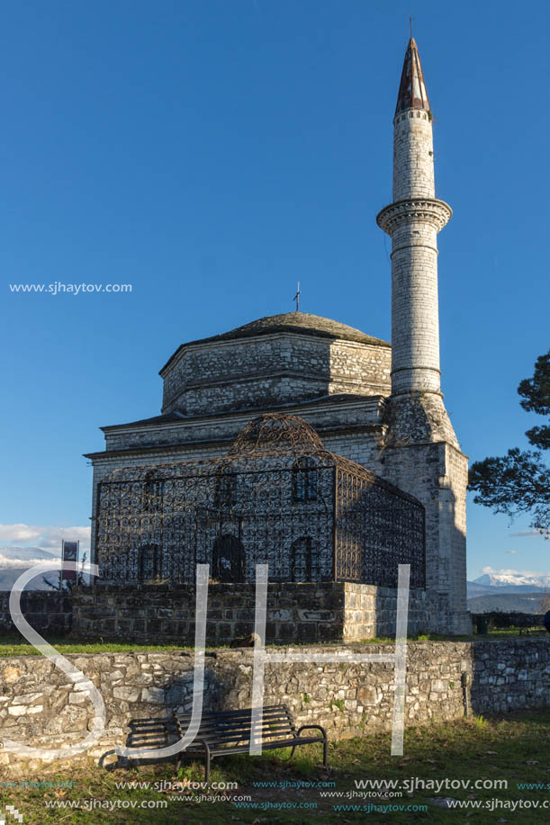 IOANNINA, GREECE - DECEMBER 27, 2014: Amazing Sunset view of Fethiye Mosque in castle of city of Ioannina, Epirus, Greece